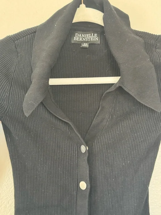 Danielle Bernstein Black Rubbed Button Cardigan Sweater Bell Sleeve XS - Picture 3 of 8